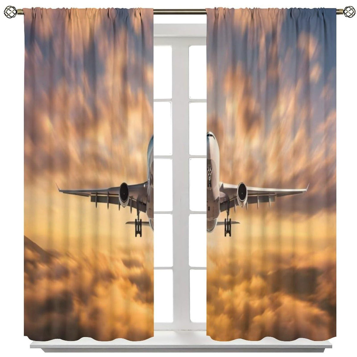 Old Airplane Curtains Retro Military Combat Aircraft Print Picture Rod Pocket Window Treatments for Kids Boys Living Room Kitchen Bedroom 2 Panel Set 41" x 45" （No Blackout）