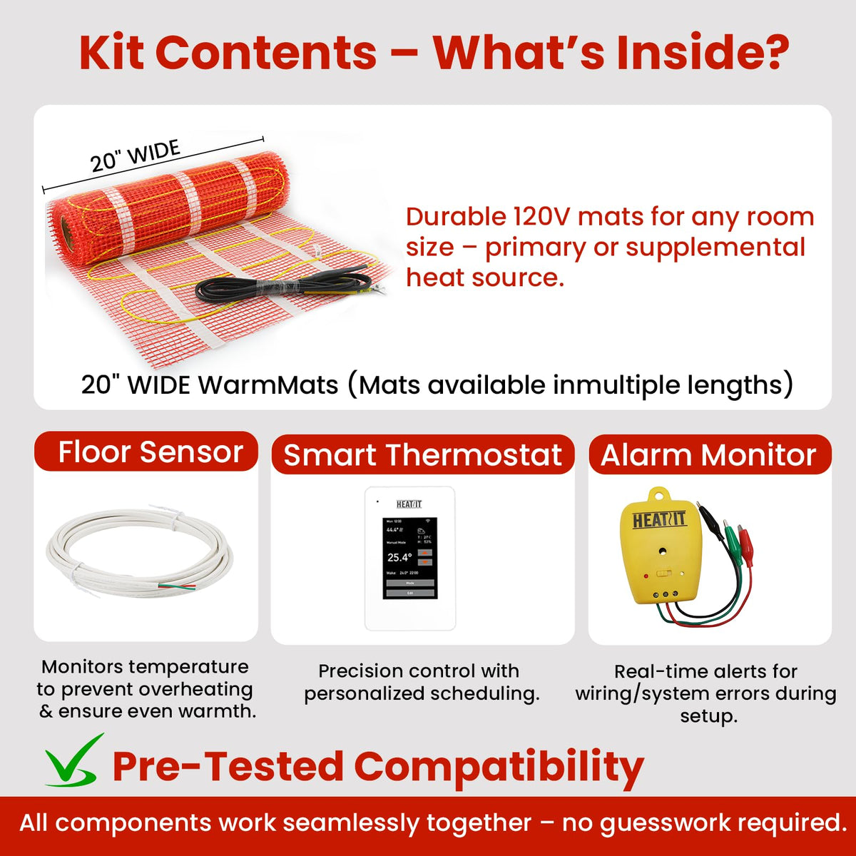 10 sqft HEATIT Warmmat Electric Radiant Self-Adhesive Floor Heat Heating System & ET-7A Thermostat & Alarm Monitor