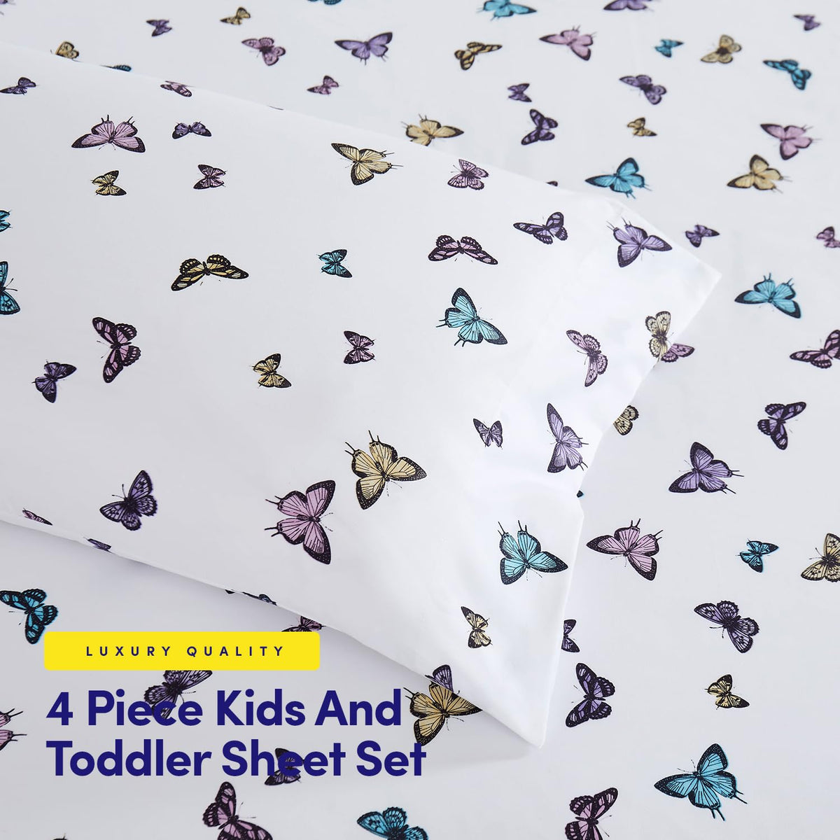 1500 Supreme Kids Bed Sheet Collection - Fun Colorful and Comfortable Boys and Girls Toddler Sheet Sets - Deep Pocket Wrinkle Free Soft and Cozy Bedding - Twin XL, Butterflies