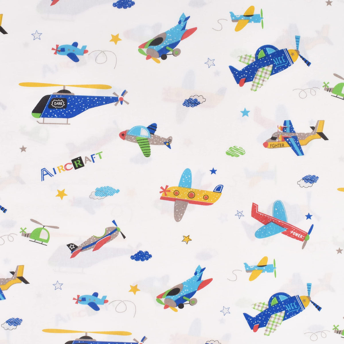 J-pinno Plane Airplane Aircraft Helicopter Cartoon Twin Sheet Set Bedroom Decoration Gift 100% Cotton Flat Sheet + Fitted Sheet + Pillowcase Bedding Set for Unisex Boys Girls (Airplane, Twin)