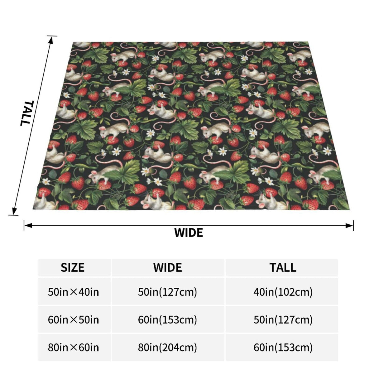 Cute Rat Blanket, Gifts for Women, Mice Strawberry Woodland Mouse Soft Lightweight Throw Blankets for Kids Girls, Travel Bed Living Room Decor, 50x60in