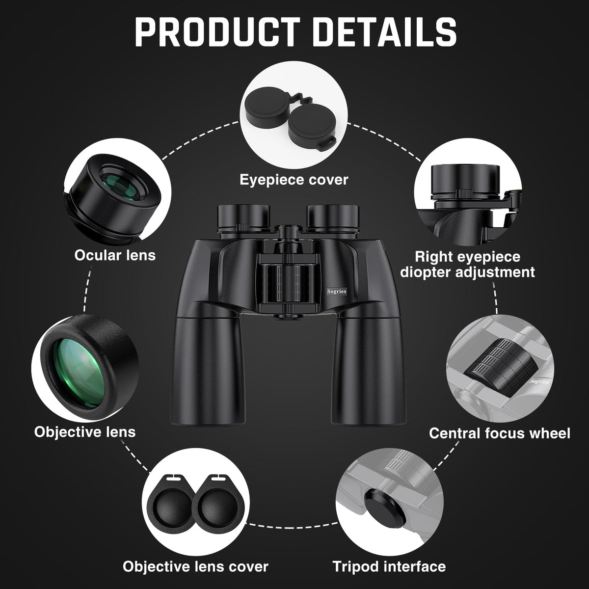 Sogries 10x50 Binoculars for Adults High Powered Binoculars for Bird Watching Long Distance IPX7 Waterproof Fully Multi-Coated BAK4 Prism Optics for Hunting Travel Birding Stargazing