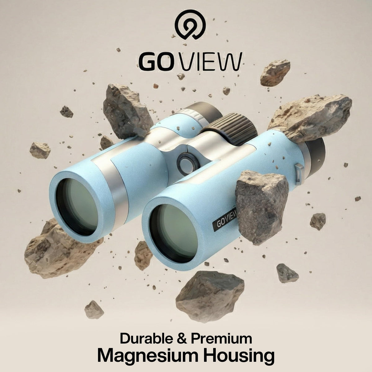 GOVIEW ZOOMR 10x34 Binoculars for Adults | Lightweight | BAK4 Prism with Fully Multi-Coated Optics | Smartphone Adapter Compatible | Waterproof IPX5/6 PORTR™ Strap with Easy Click Closure - Miami Blue