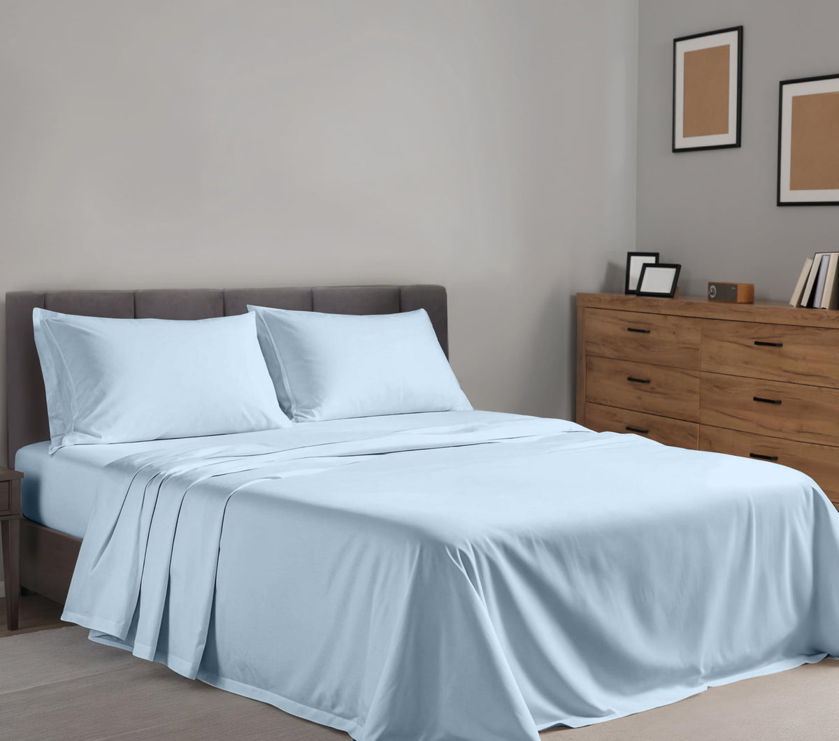 RUVANTI 100% Cotton Percale Sheets, Full Size, Baby Blue