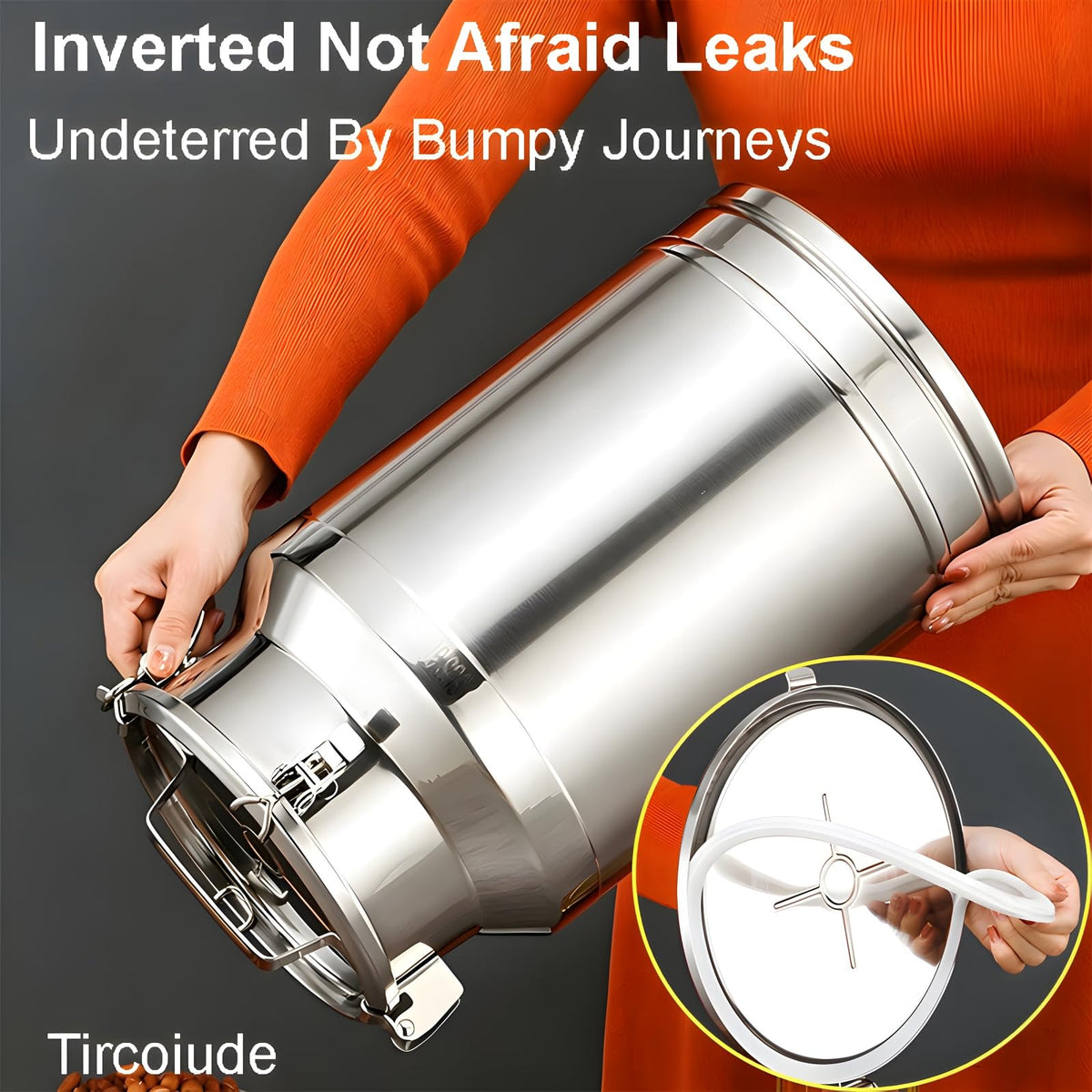 Tircoiude Airtight Stainless Steel Storage Canister 3.9 Gal 304 Food Grade Metal Storage Container with Seal Clamp, Stainless Steel Milk Can for Dry Food, Flour, Cooking Oil & Home Brewing Wine 15L