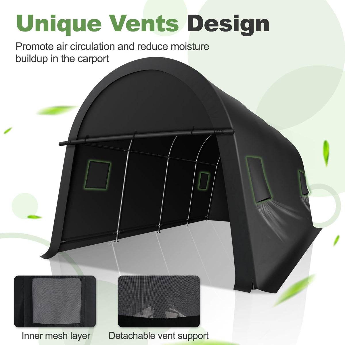 COBIZI 10x15 Carport Canopy Heavy Duty Portable Garage Tent with Double Zippered Roll-up Doors & Vents, Large Space Car Port Car Garage Waterproof Anti-Snow for Cars, Boats, Trucks, Dark Gray