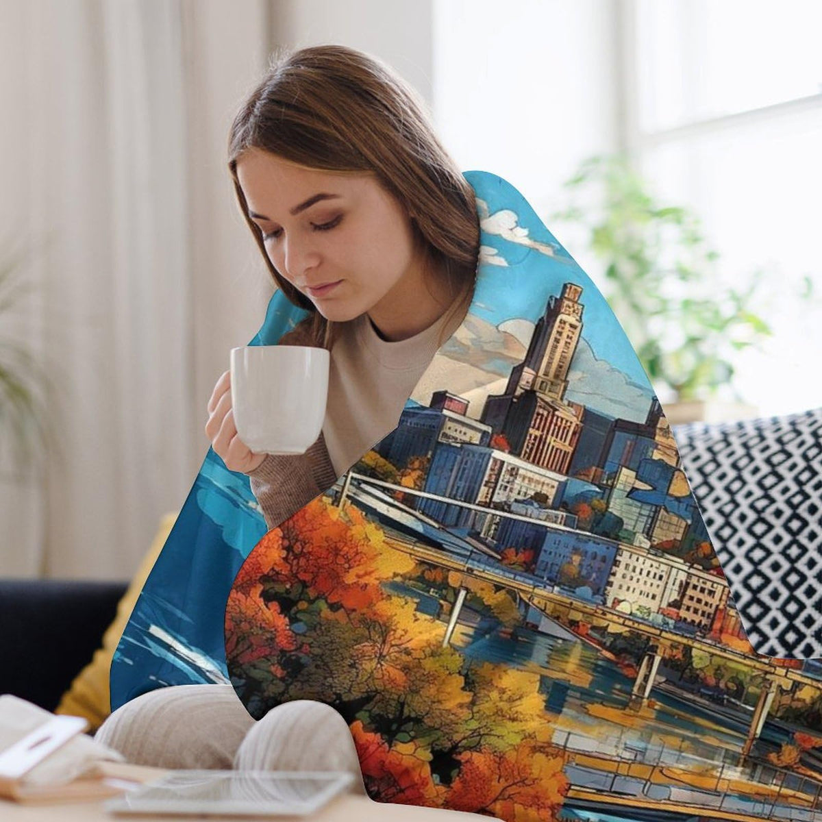 Newark New Jersey City Skyline Landscape Abstract Blanket Soft Flannel Lightweight Blanket Outdoor Travel Carry Living Room Bedroom Sofa Decoration Gifts 40x50 Inch