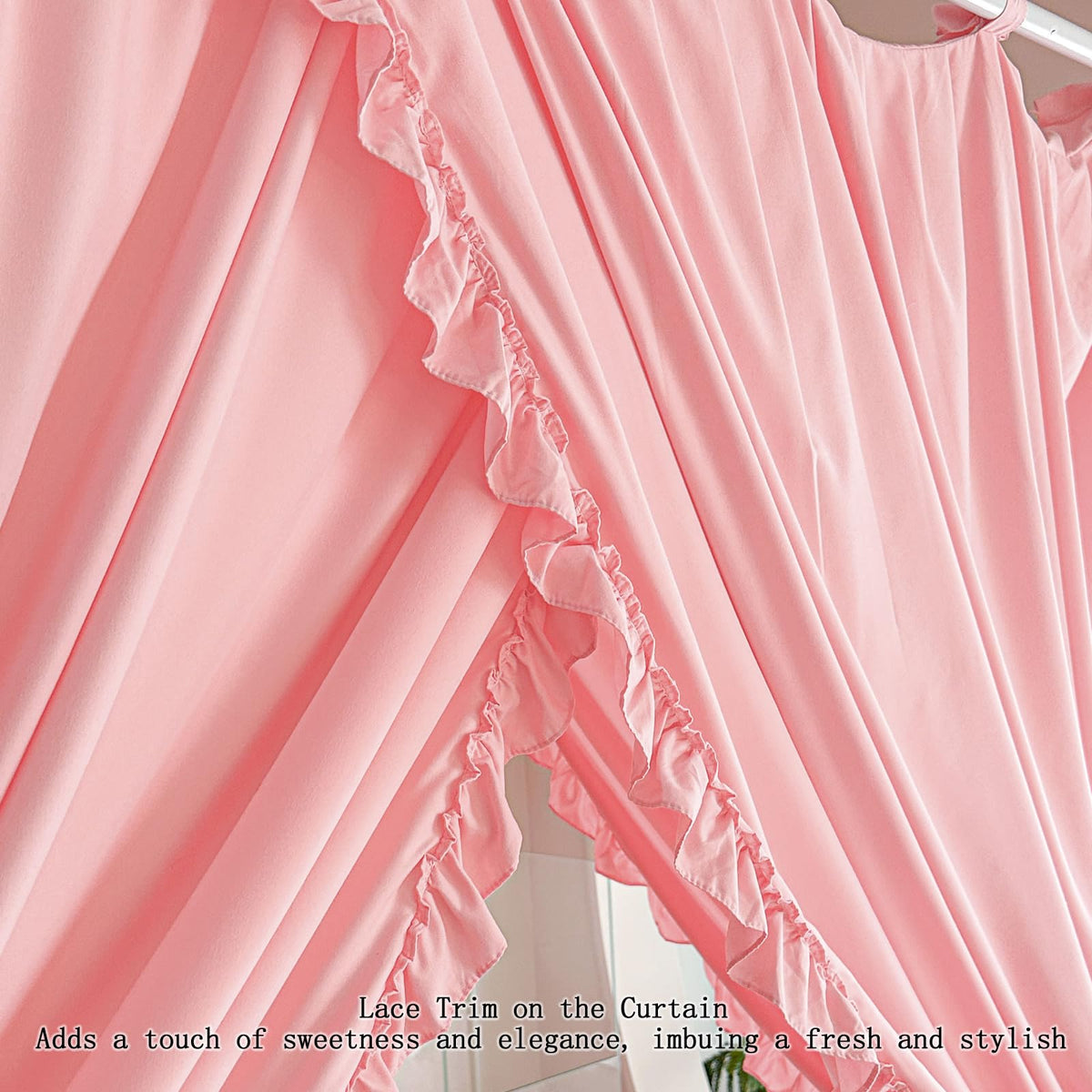 AIKASY Princess Canopy Bed Curtains with Top Ties - Windproof & Lightproof for Girls' Adult Bedroom Decor | Bed Canopy Drapes (King,Pink)