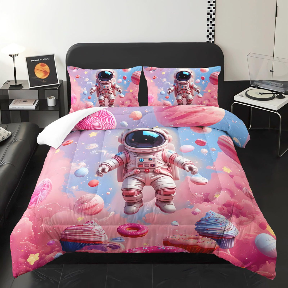 lneffble Space Astronaut Comforter Twin Size,Space Astronaut Kids Comforter Set,3Pcs Bedding Set Printed Comforter with 2 Pillowcases,Down Alternative,Soft and Lightweight,for All Seasons
