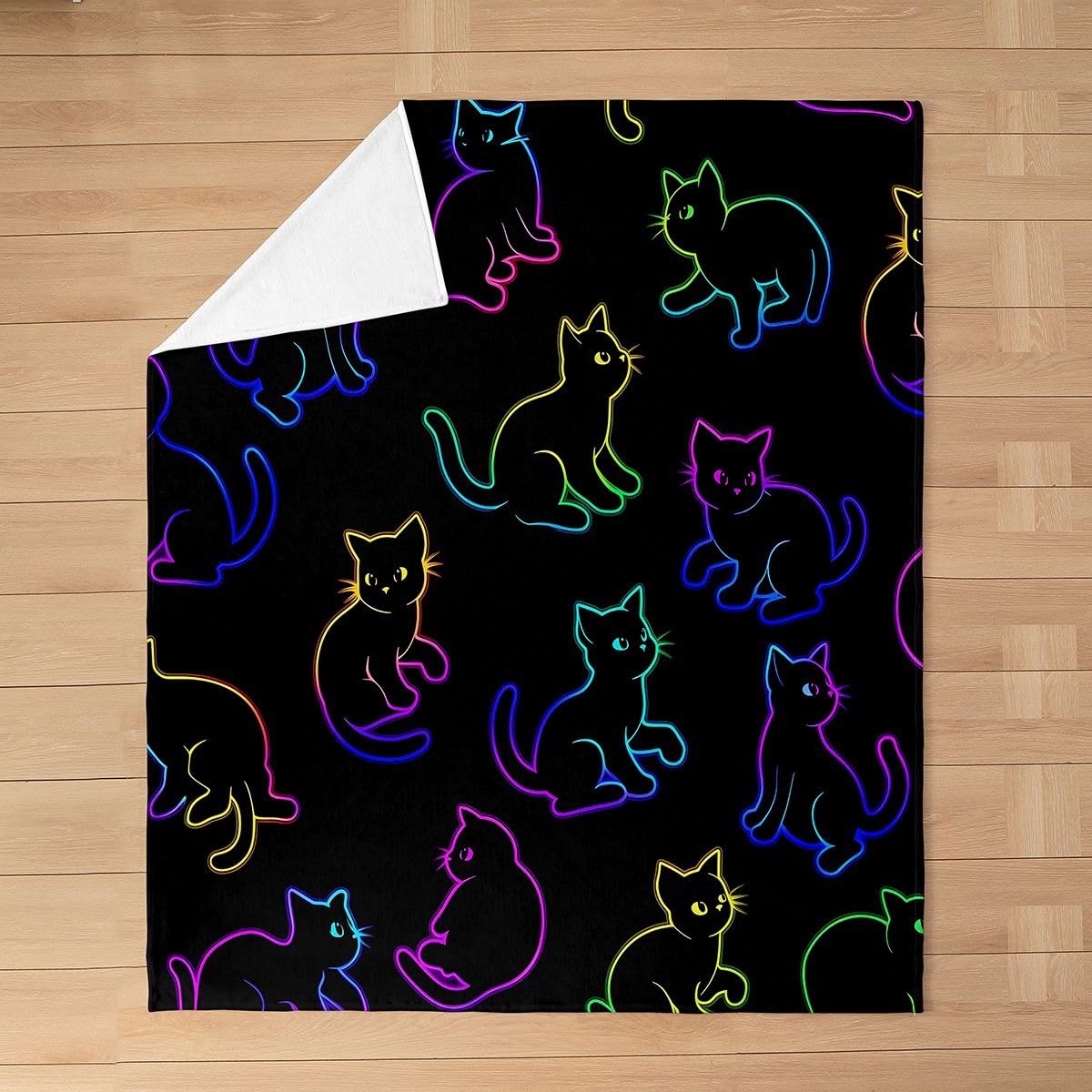 Feelyou Cat Flannel Fleece Throw Blanket Halloween Themed Throw 50"x60" Trick or Treat Fleece Throw Blanket for Kids Women Men Scaredy Cat for Bed Couch Chair Living Room Cute Kitten Bedroom Decor