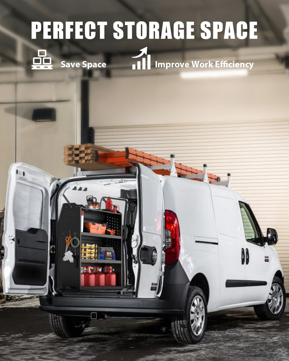 MELIPRON Cargo Van Roof Ladder Rack Fit for 2015-2024 RAM ProMaster City, Heavy‑Duty 800  lbs Capacity Steel Ladder Rack for Van, No‑Drill Rack with White Powder Coat