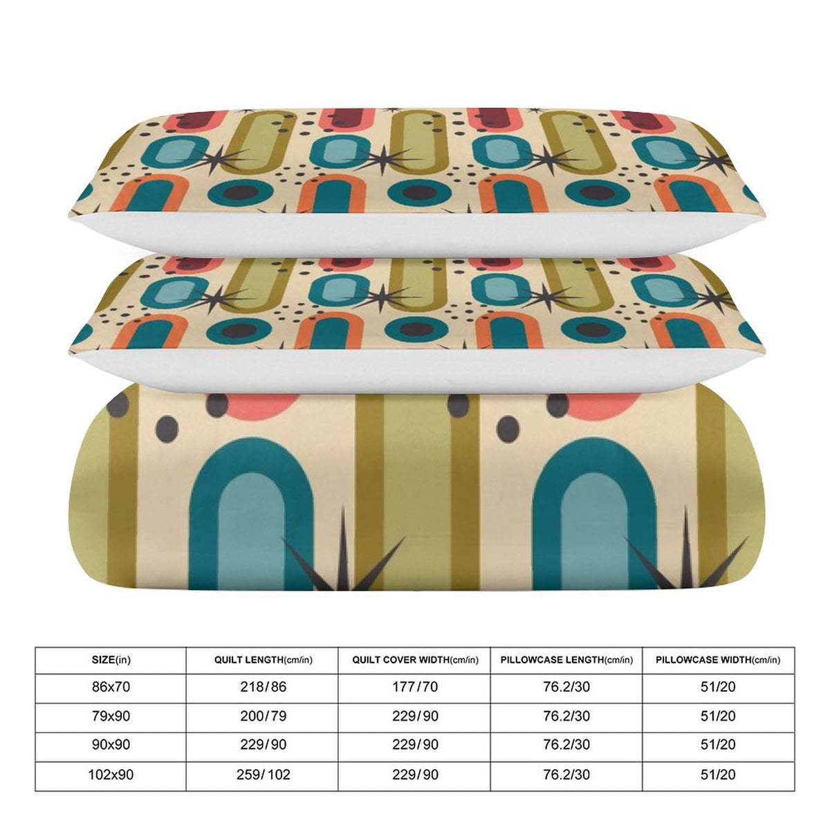 Colorful Aesthetic Comforter Cover Geometry Bed Set, Retro Atomic Duvet Cover，Modern Mid Century Bedding Sets，Aesthetic Abstract Art Bedding 3 Piece (1 Duvet Cover 86"x70" + 2 Pillow Sham 20"x30")
