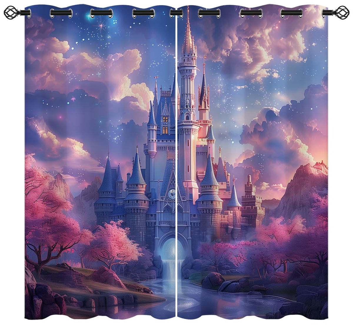Magic Castle Blackout Curtains for Girls Boy Home Decor, Princess Castle Fairy Tale World Grommet Thermal Insulated Drapes Darkening Window Curtain for Bedroom Living Room, 42 x 45 Inch