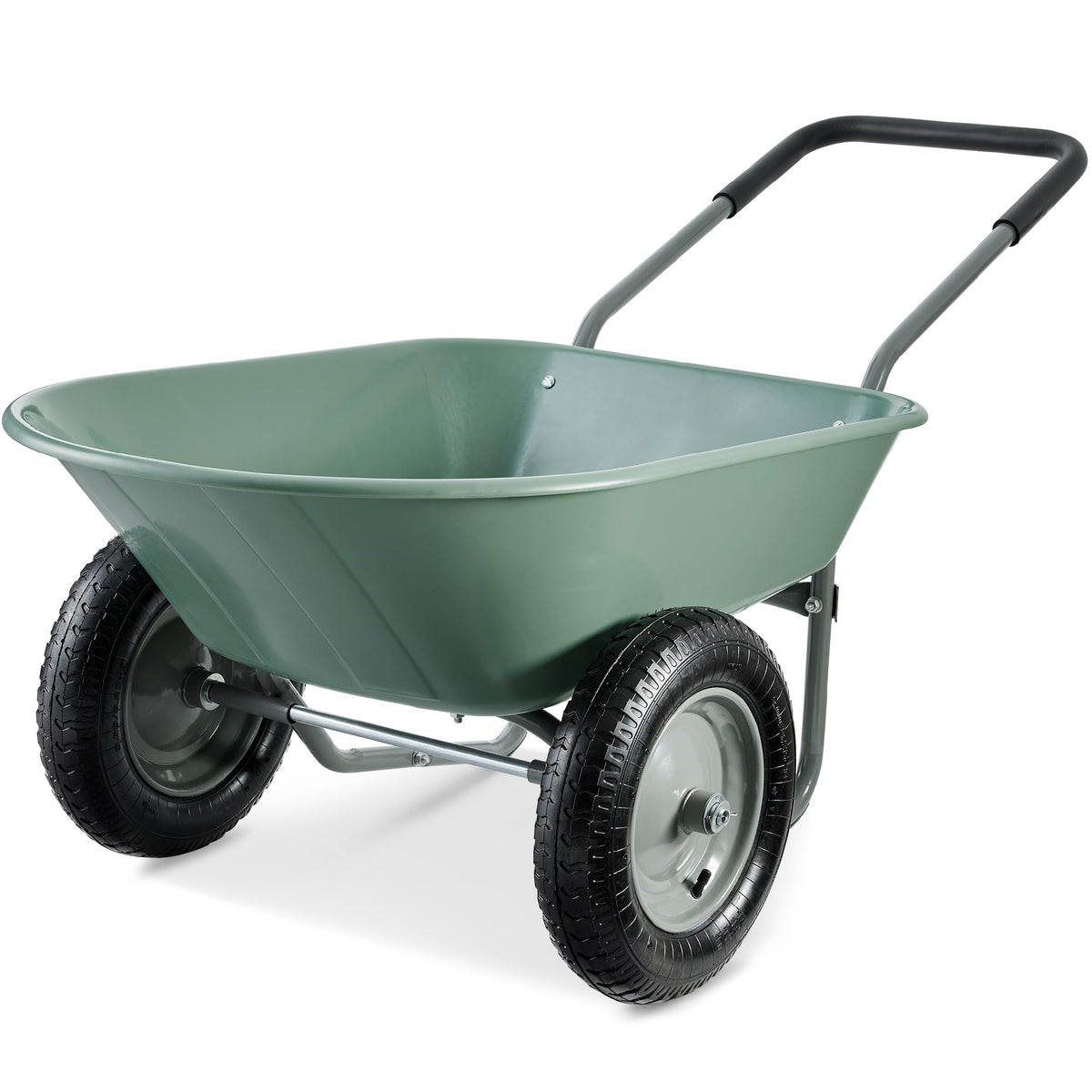 Best Choice Products Dual-Wheel Home Utility Yard Wheelbarrow Garden Cart w/Built-in Stand for Lawn, Gardening, Construction - Seafoam