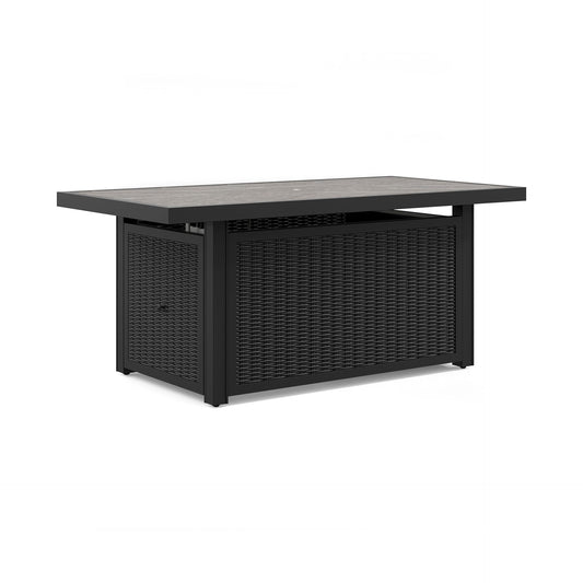 Signature Design by Ashley Beachcroft Casual Weather and Rust Resistant Battery-Operated Outdoor Fire Pit Table with Adjustable Flame Control and Protective Cover, Black & Light Gray