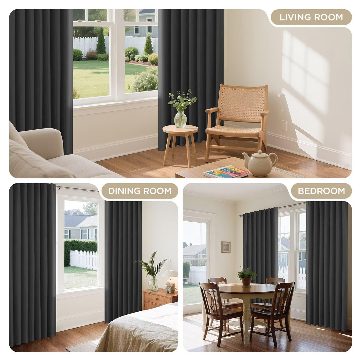Joydeco 96 Inch Blackout Curtains for Bedroom, Black Out Curtains 96 inch Long, Room Darkening Thermal Insulated Drapes 2 Panels Set, Dark Grey Curtains for Living Room