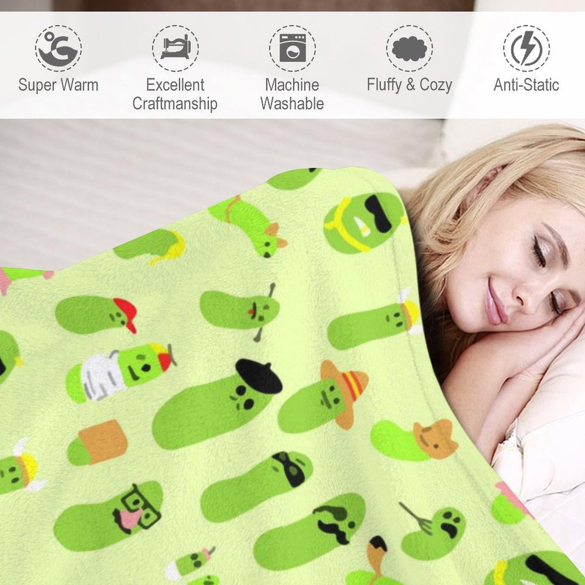Pickles Throw Blanket for Teens Boys Girls and Adults Soft Warm Cozy Funny Midweight Food Flannel Blankets for Couch Sofa Bed Camping Travel Home Decor 40" X 50"