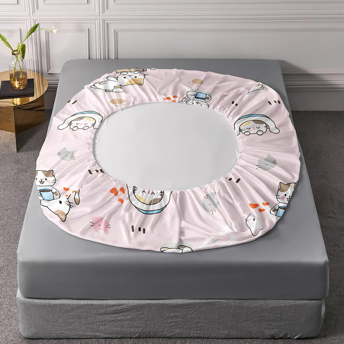 AILONEN Sticker Cat Twin Fitted Sheet Set, 3 Piece Microfiber Bedding Pack with 2 Pillowcases, 16 Inch Deep Pocket, Cute Animal Room Style