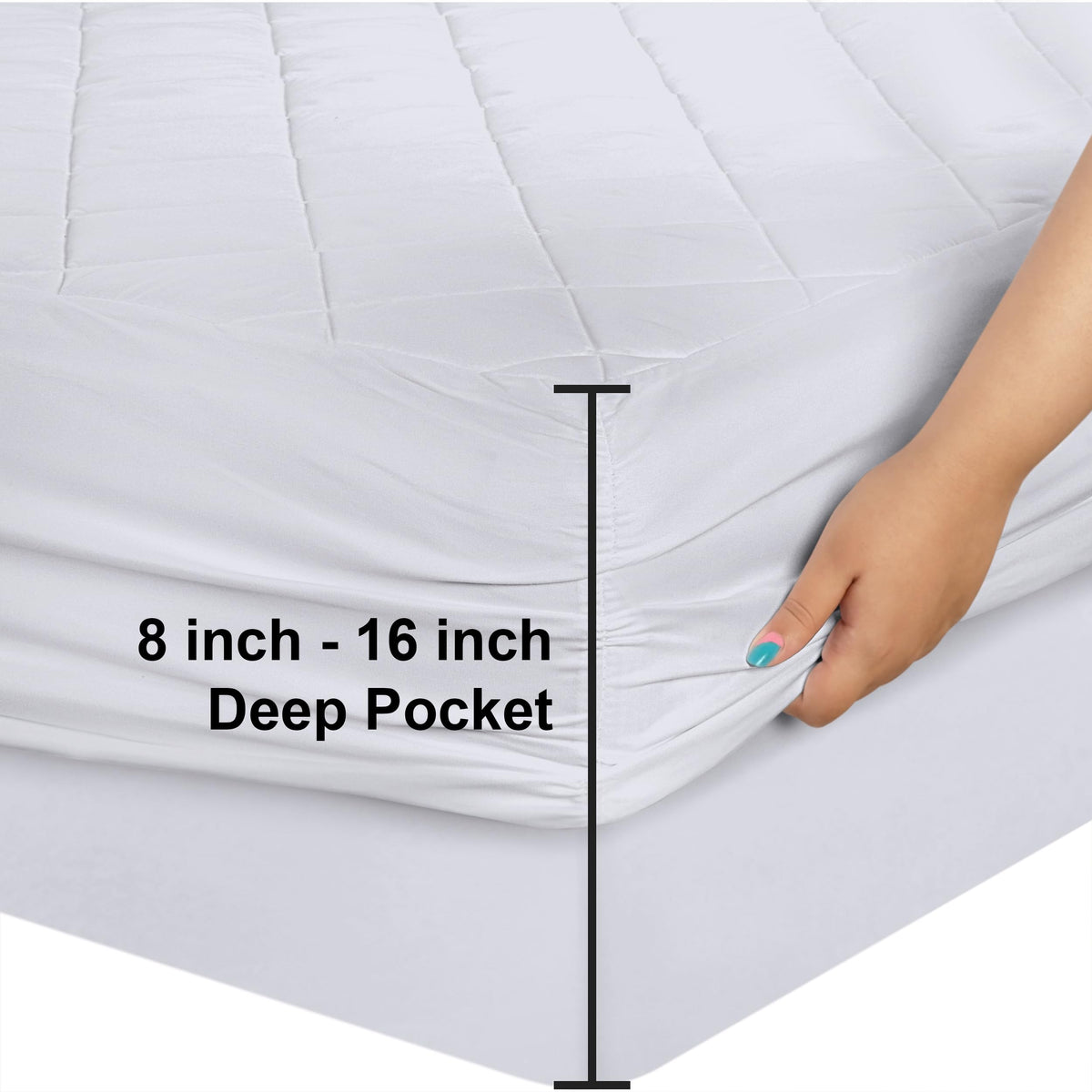 Quilted Fitted Mattress Pad, Twin Mattress Protector Topper with Deep Pocket Stretches up to 16 Inches, Machine Washable Mattress Cover by Utopia Bedding (White)