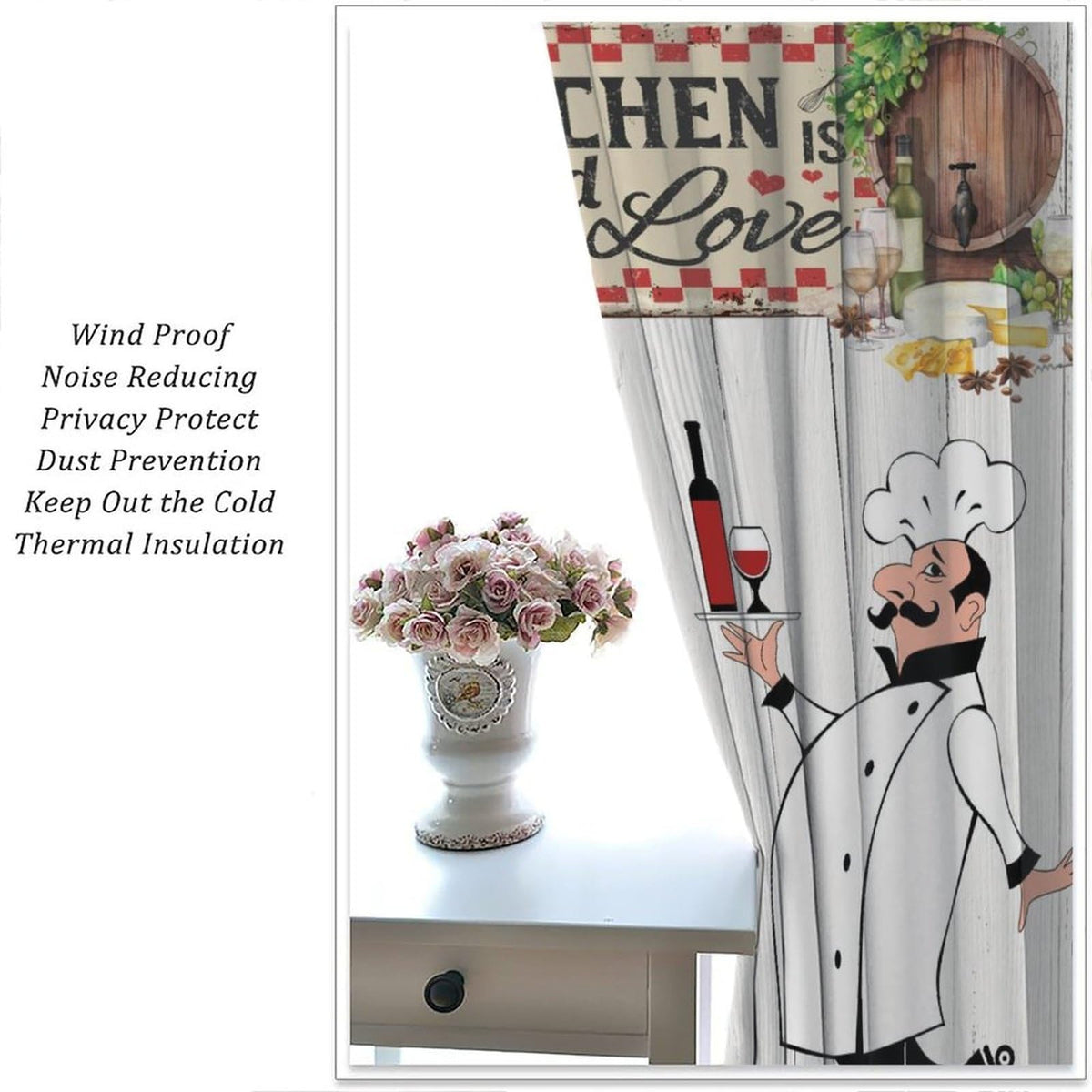 YSWOW Chef Kitchen Curtains, Funny Chef Cook Theme Rustic Farm Black Checkered Art Printed Window Drapes for Bedroom Living Room Decor Fabric Set 2 Panel 27.5x39 Inch 80% Shading Rate