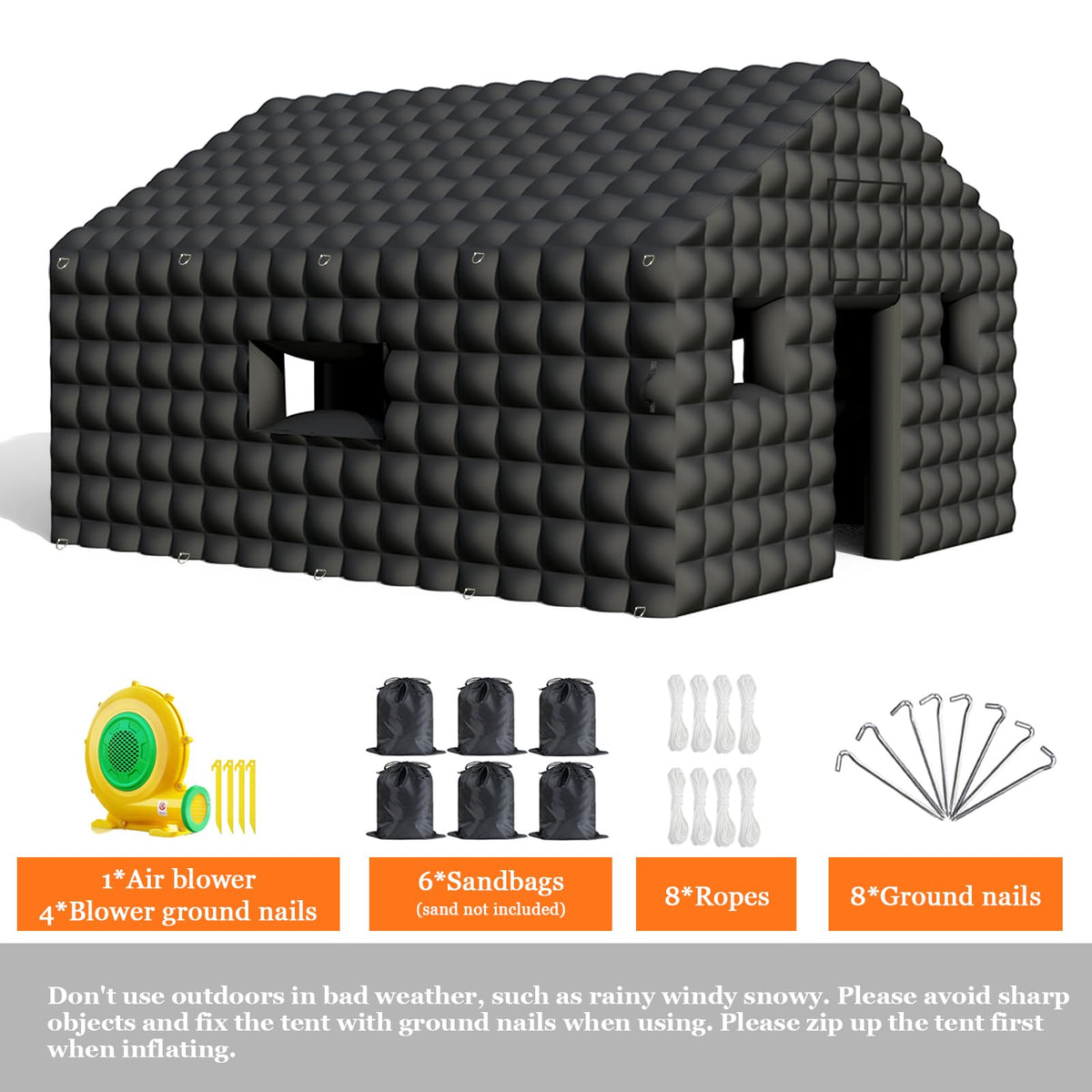 WUHUWOO Inflatable Nightclub 20x16.8x12 Ft, Large Black Inflatable Club Tent with 2 Doors and Logo Area, Inflatable Party Tent for Adults Birthday Backyard Wedding Rental