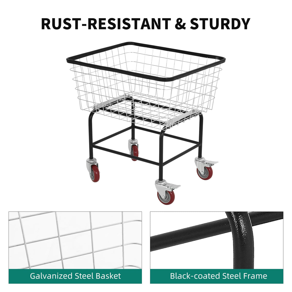 Ultym Extra-Large Rolling Laundry Cart with Wheels Holds 4 Washer Loads, Wire Laundry Basket, Heavy-Duty Steel Storage Basket with Galvanized Finish, for Commercial or Home Laundry