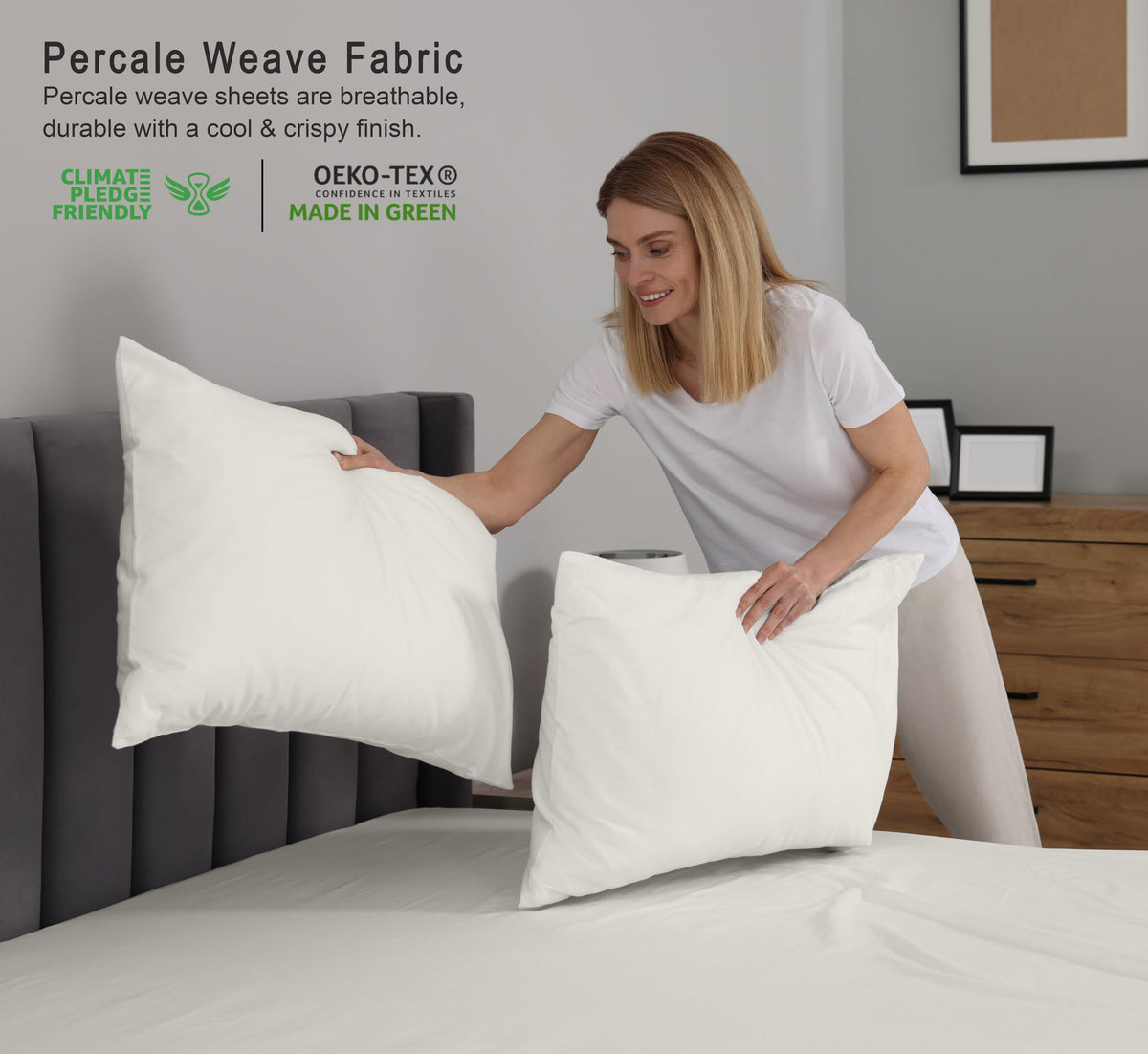 RUVANTI 100% Cotton Percale Sheets Queen Size – Crisp Cooling Bed Sheets for Hot Sleepers, Deep Pocket 16”, Soft Breathable & Durable Hotel-Style 4 Piece Set, Ivory
