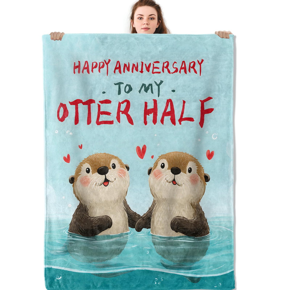 Mniedc Otter Couple Anniversary Blanket, Cute Animal Love Flannel Throw Blankets, 50"x60", Soft Warm Lightweight Fuzzy Cozy Throws for Couch Bed Sofa Decorative Gifts for Valentine Wife Husband, Blue