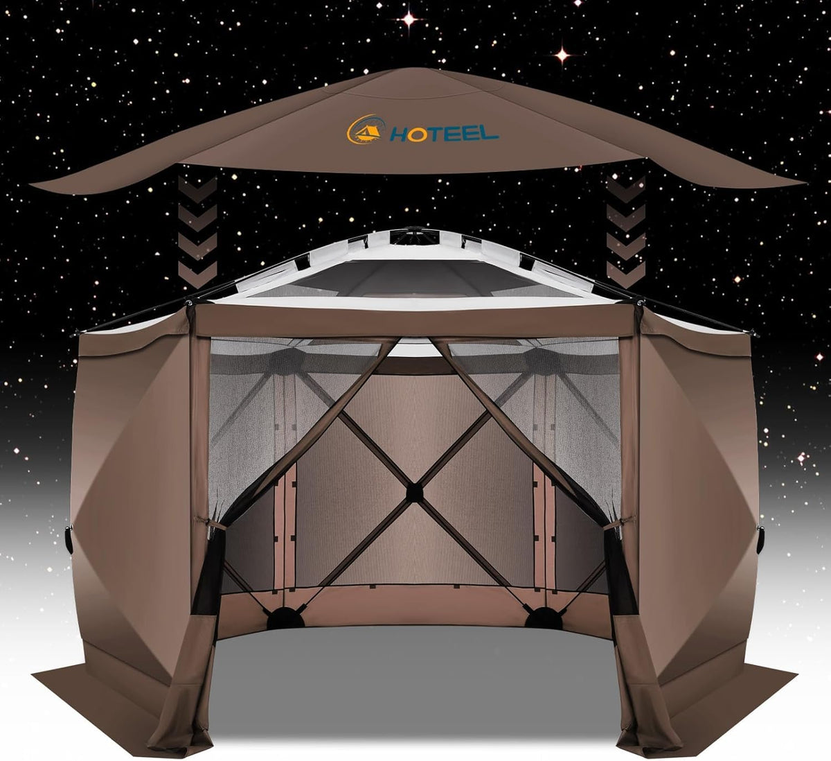 COBIZI 12x12FT Pop Up Gazebo Screen Tent Screen House for Camping, Screen Room with Mosquito Netting, Hub Tent Instant Screened Canopy with Carrying Bag and Ground Stakes, Brown