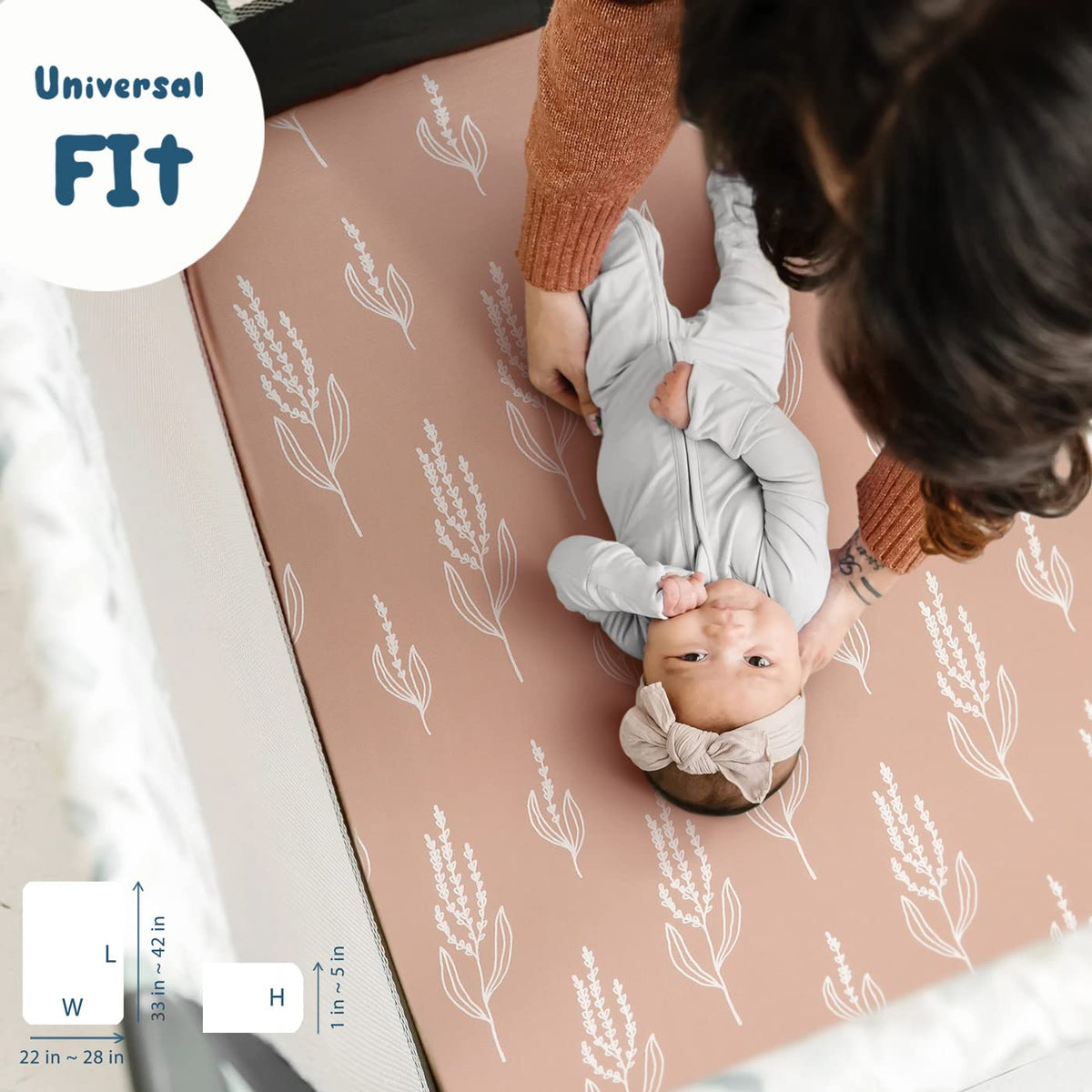 GRSSDER Stretchy Ultra Soft Jersey Knit Fitted Pack n Play Sheets Set 2 Pack, Universal Fit Portable/Mini Crib, Playards Mattress Pads Safe and Snug, Pretty Fox for Baby Girls