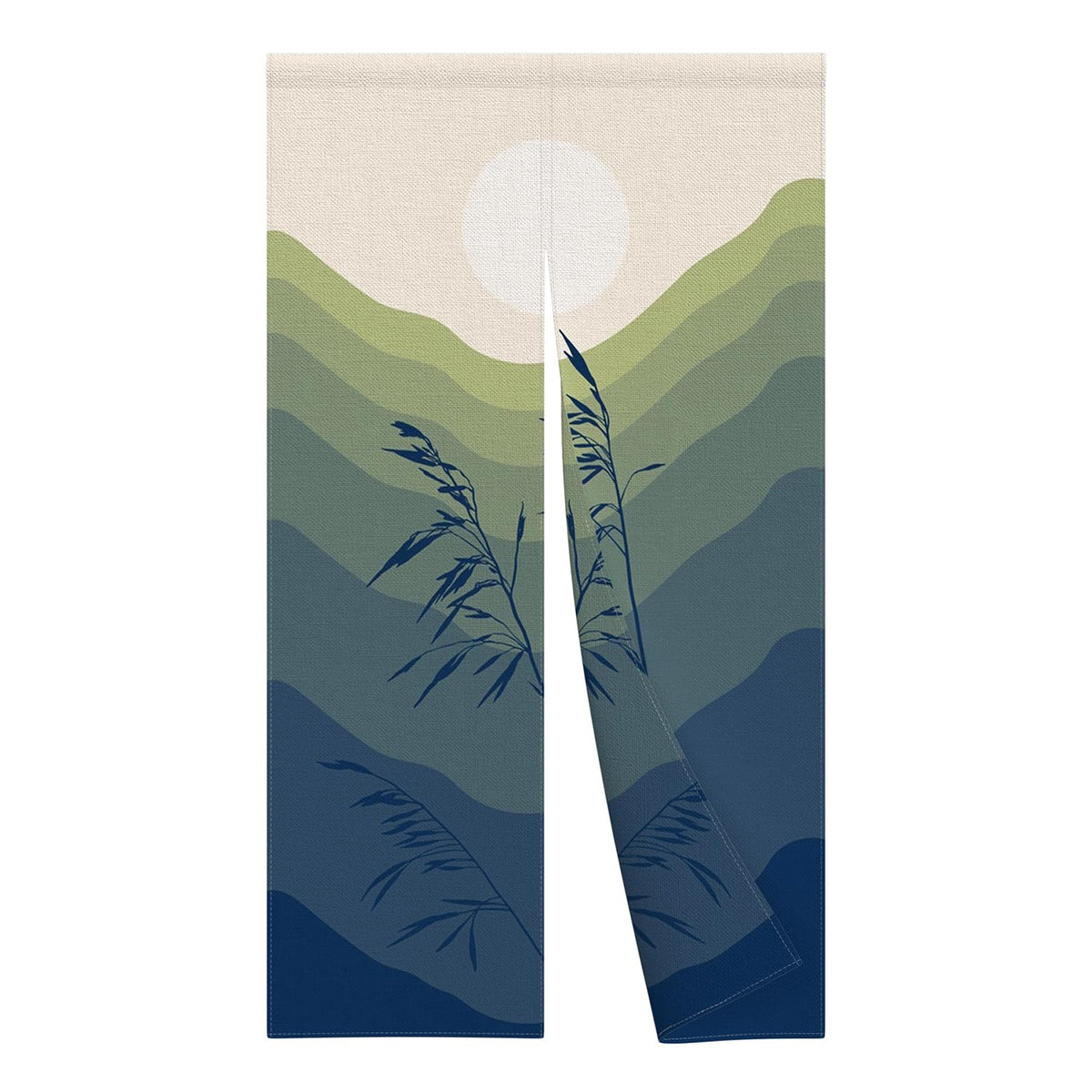 Leowefowa Japanese Double Sided Doorway Curtain Noren Green Mountain Sun Door Hanging Chinese Style Ink Painting Tapestry Window Treatment Bedroom Partition Kithchen Bathroom Door Decor33.5"x 70.9"
