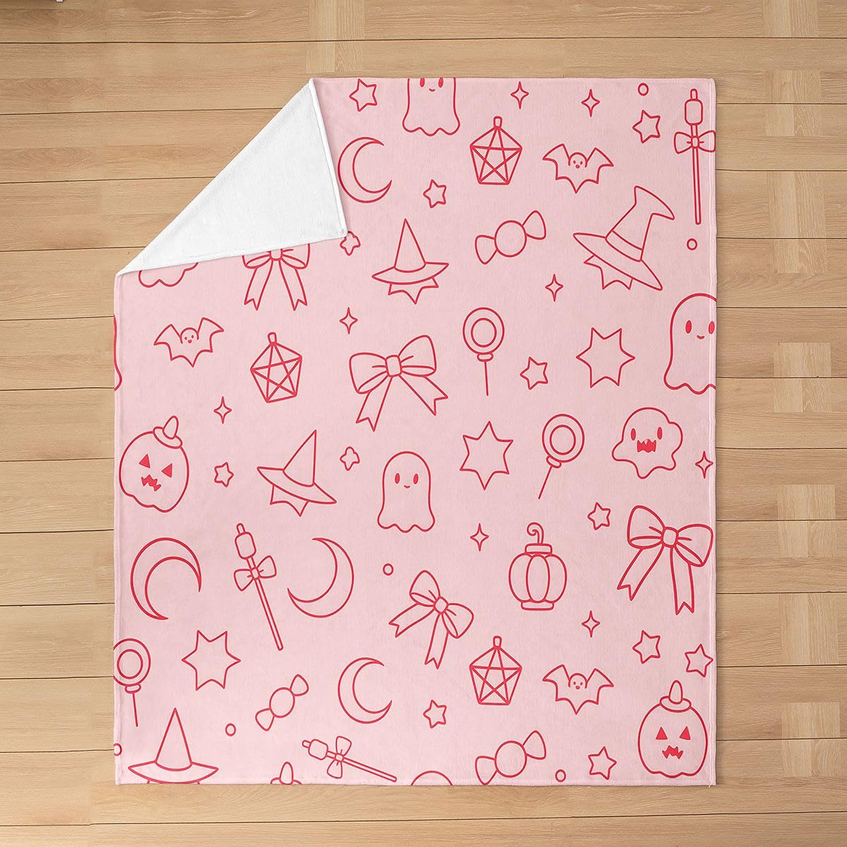 Feelyou Ghost Flannel Fleece Throw Blanket Halloween Themed 40"x50" Trick or Treat Fleece Throw Blanket for Kids Women Men Spooky Pumpkin for Bed Couch Chair Living Room Pink Bedroom Decor