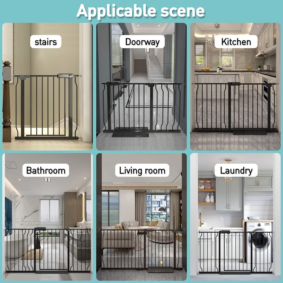 WAOWAO Baby Gate 62.19-66.92" Extra Wide Pressure Mounted Walk Through Swing Auto Close Safety Black Metal Toddler Kids Child Dog Pet Puppy for Stairs,Doorways,Kitchen