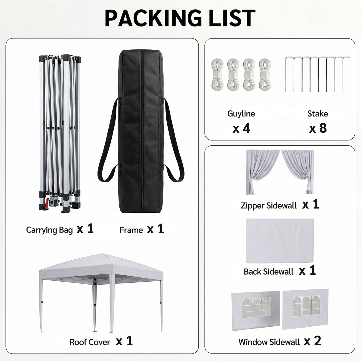 KIGOTY 10x10 FT Portable Pop Up Canopy Tent, Adjustable Height Instant Gazebo with Sidewalls, One-Push Setup Outdoor Canopy for Camping, Parties, Vendor Events (White, 3m × 3m)