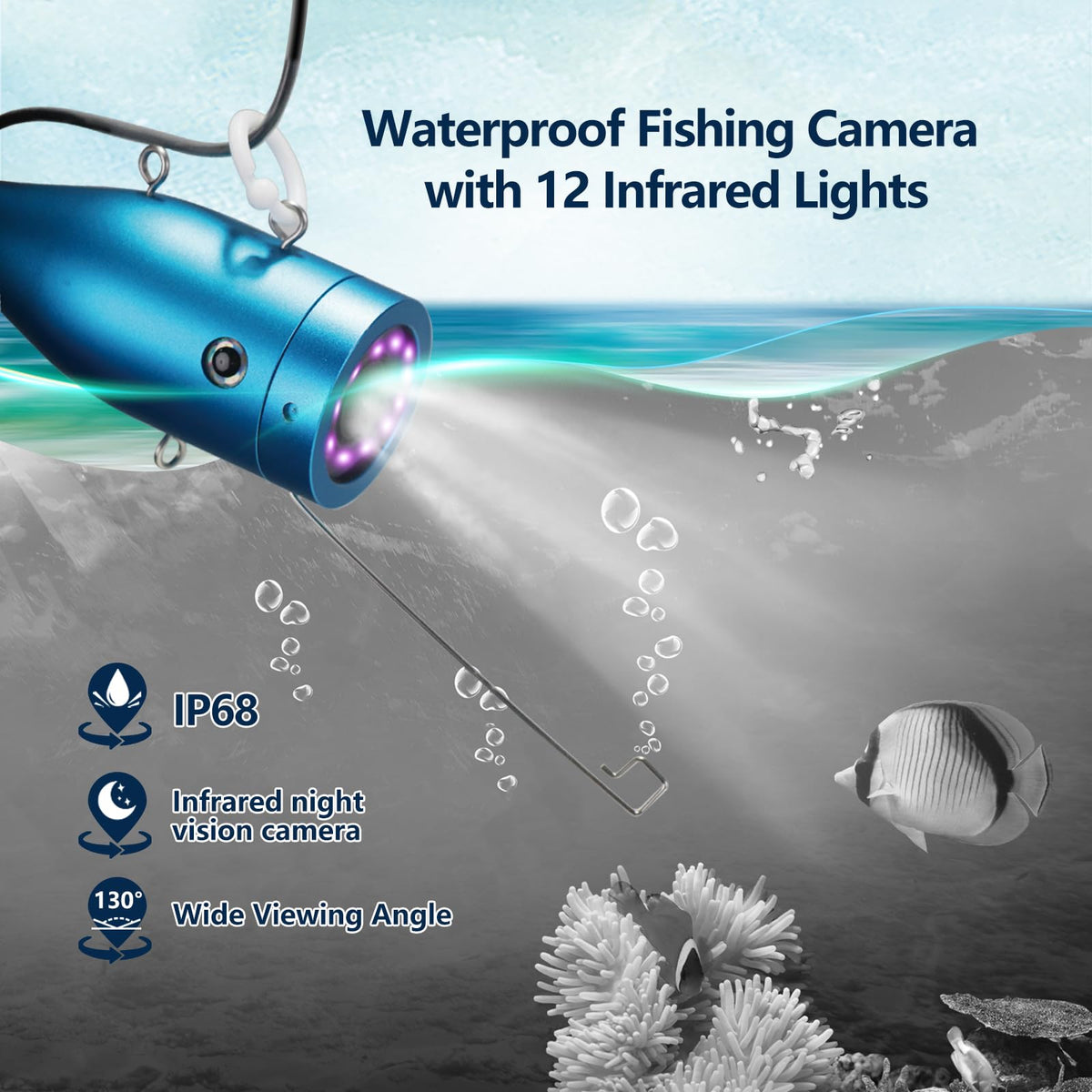 Gatebig Portable Fish Finders,Underwater Fishing Camera with 7''IPS Screen,1000TVL Ice Fishing Camera with 12pcs Infrared Lights,6H Battery,USB-C Charging,49FT/15M Cable for Lake Boat Ice Fishing