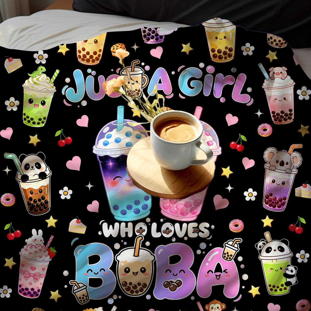 Boba Tea Blanket Soft Cozy Flannel Blanket Cute Bubble Tea Theme Blanket Bedding Decor Gifts for for Boba Lovers Girls Kids Women Adults 50"x40"