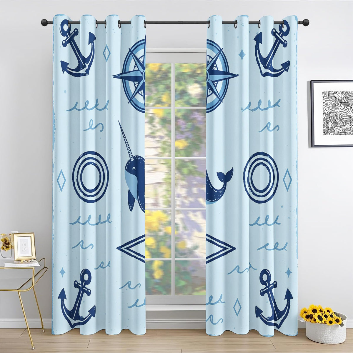 Cartoon Whale Curtains for Living Room