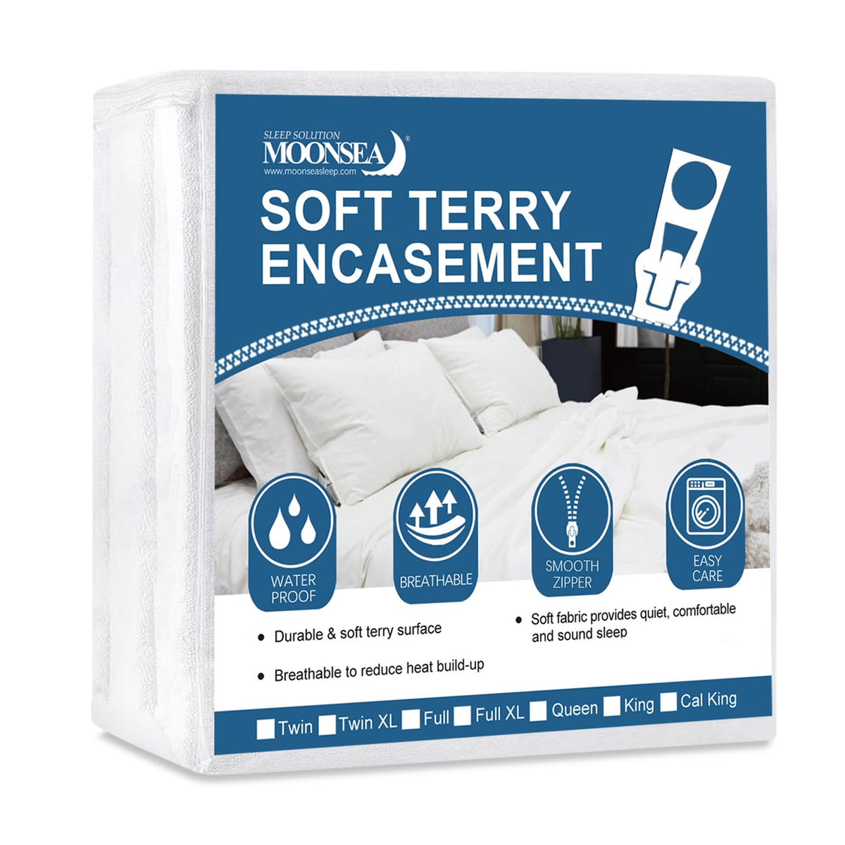 Moonsea Queen Mattress Protector Zippered (10/11/12/13/14 Inchs), Soft Terry Surface Mattress Encasement, 6-Side Waterproof Mattress Cover for Kids, Well Zipper, Noiseless, for Queen Mattress 60 * 80