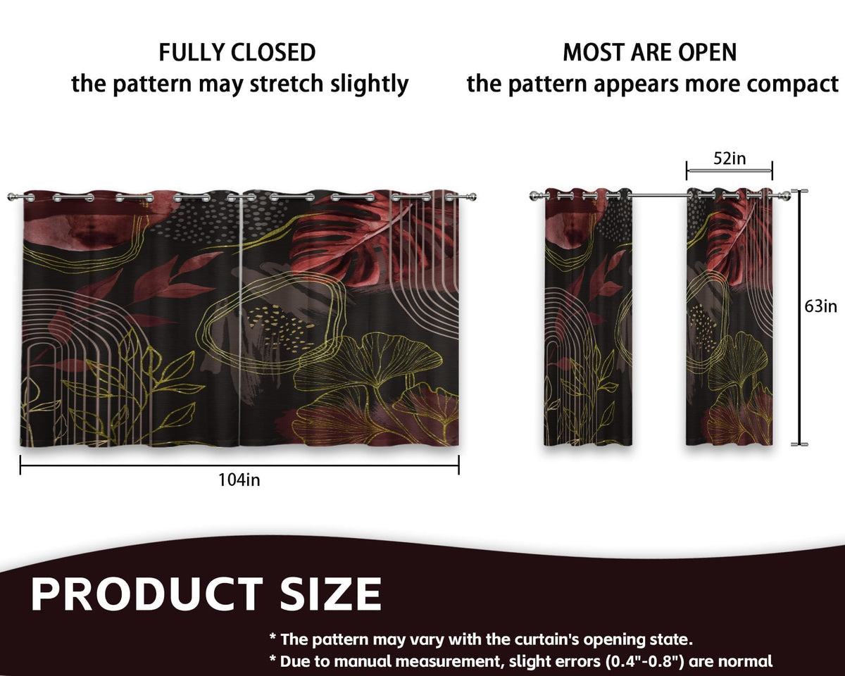 soeeao Boho Dark Brown and Gold Leaf Blackout Curtains, Bohemian Mid Century Modern Chocolate Brown Palm Window Drapes for Bedroom Living Room, 63 inch Length 2 Panels Set, 52x63 inch