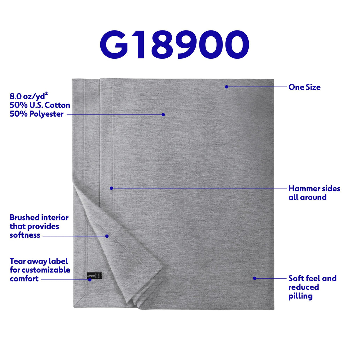 Gildan Heavy Blend Fleece Blanket, Style G18900, Sport Grey, 50" x 60"