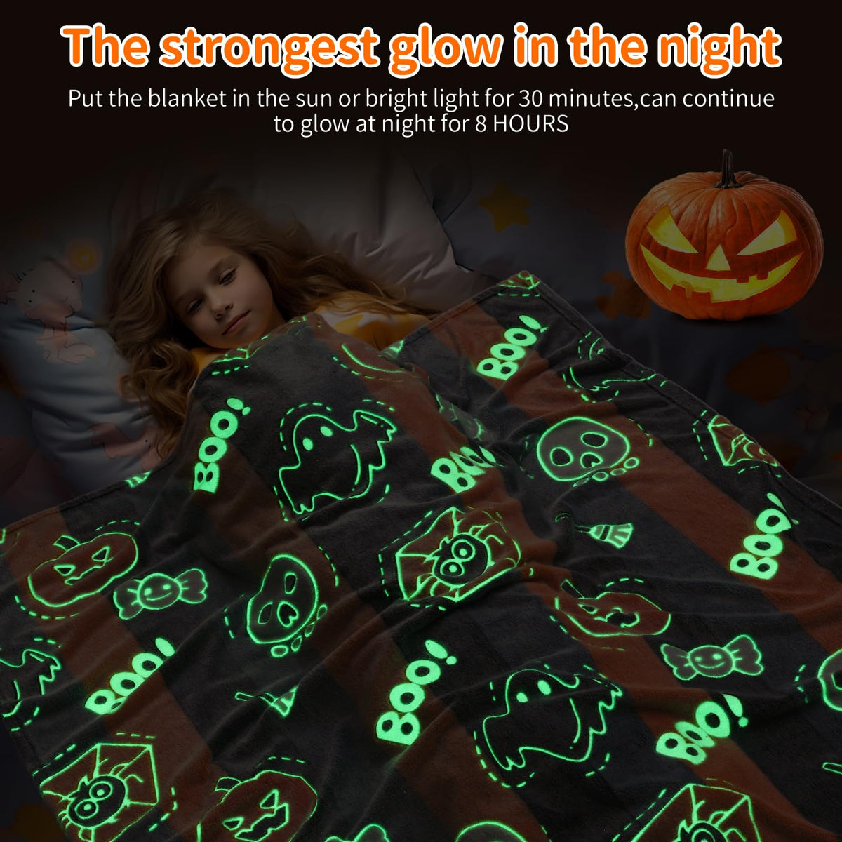 LIFEYJ Glow in The Dark Halloween Blanket Gifts for Girls Boys, Soft Pumpkin Blanket 3 4 5 6 7 8 9 10 Year Old Girl Gifts, Girls Toys Age 6-8, Girls Gifts for Birthday, 50"x60"