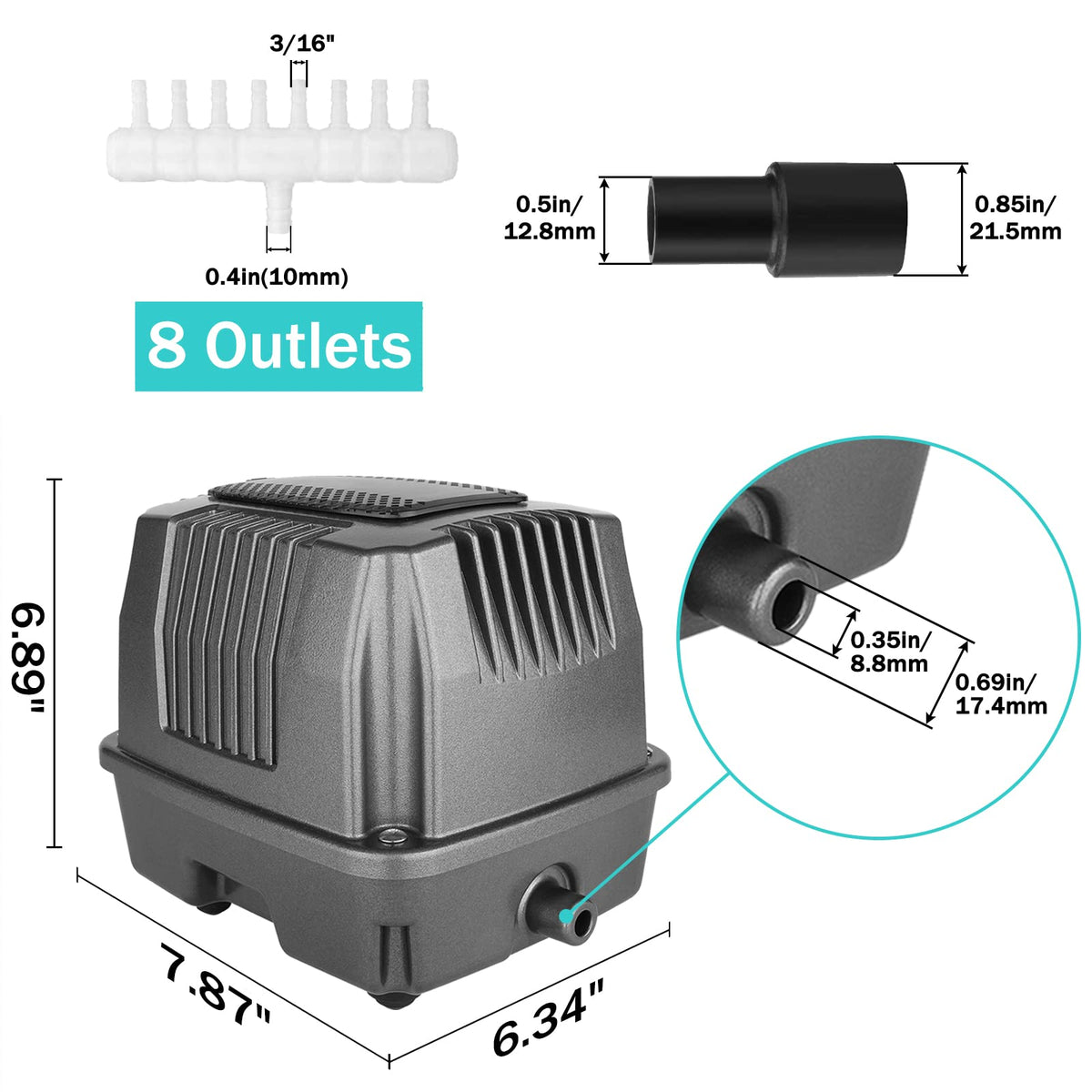 FUMAK Linear Air Pump for Aeration, 635GPH Septic Air Pump Pond Aerator for Koi Pond, Aquarium, Waste Treatment, Fish Farm, Seafood Restaurant, Hydroponic