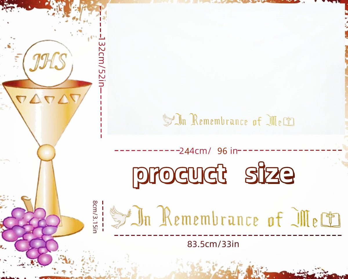 Large In Remembrance of Me Gold Thread Embroidery Altar Frontal Holy Communion Table Cloth Cover 96x52Inch White Rectangle Communion Table Cloth for Church for Gatherings Baptism Ceremonies(Gold)