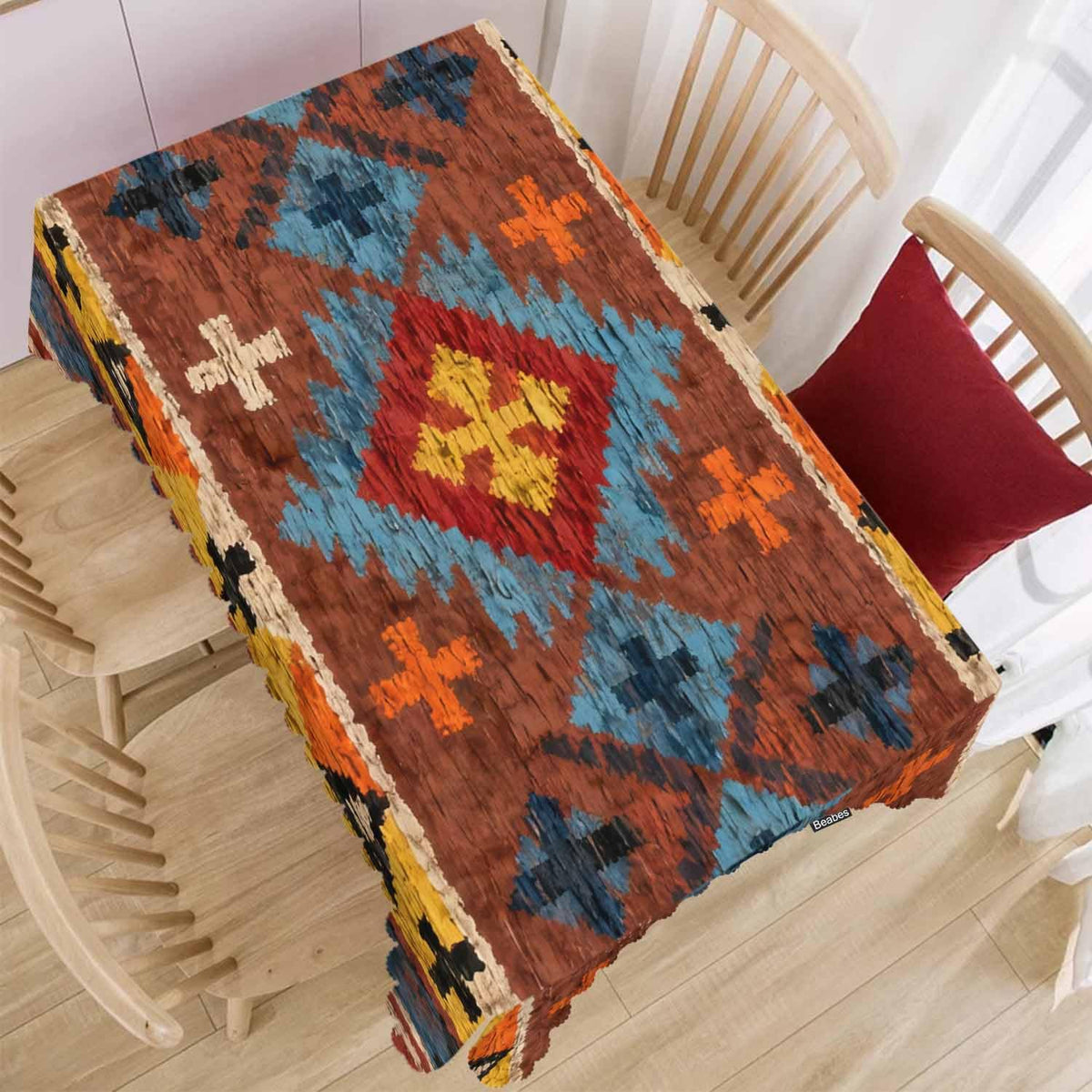 Beabes Tribal Pattern Decorative Table Cover for Kitchen, Ethnic Chevron Native American Style Red Oblong Tablecloth Dining Table Cloth Tabletop Tablecloths for BBQ Picnic Coffee 52"X70"
