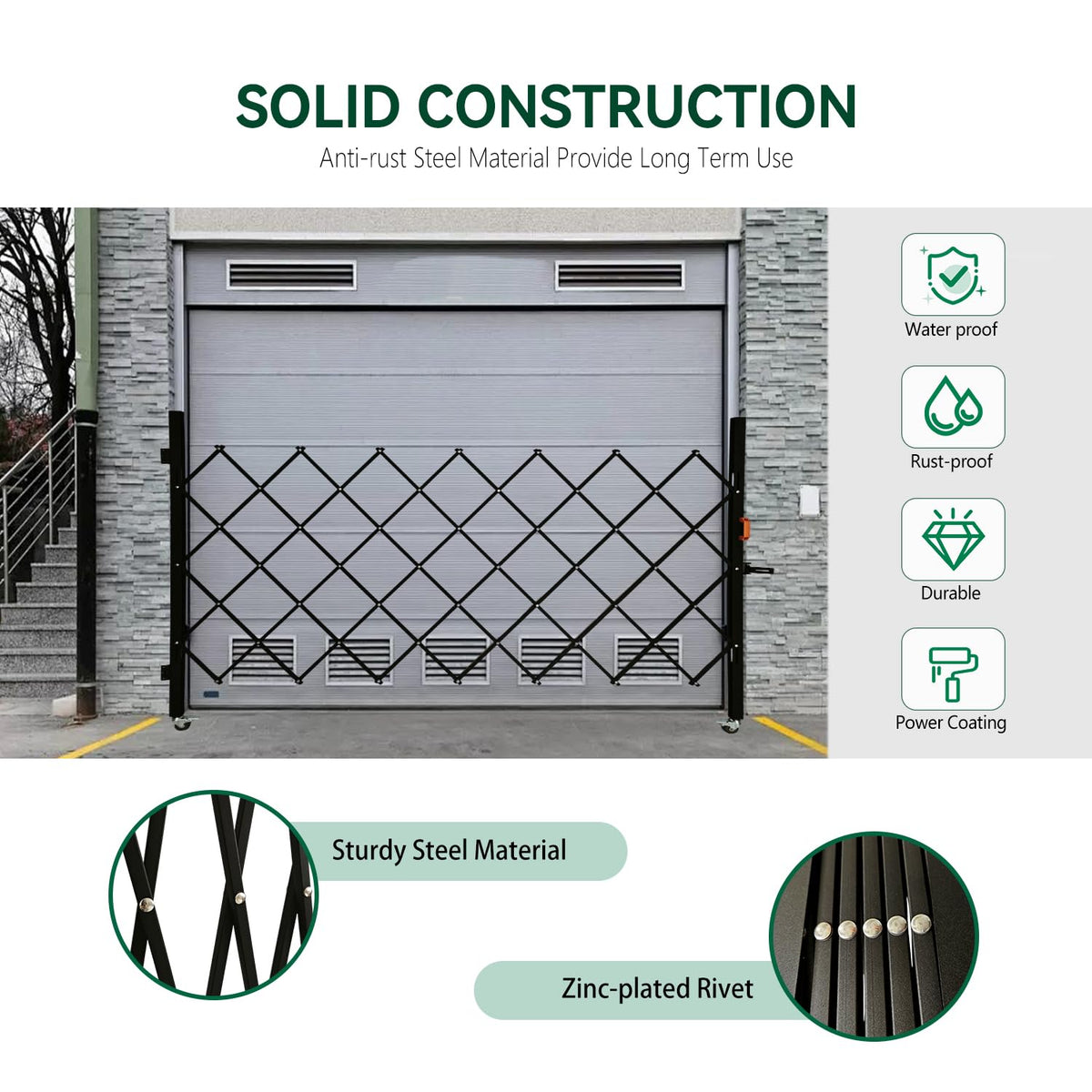 LTSEAME Folding Security Gate with Lockable Scissor Design and 360° Swivel Casters Outdoor Barricade for Entry Security, Garage, Warehouse, and Pool Areas (75“Wx75 H)