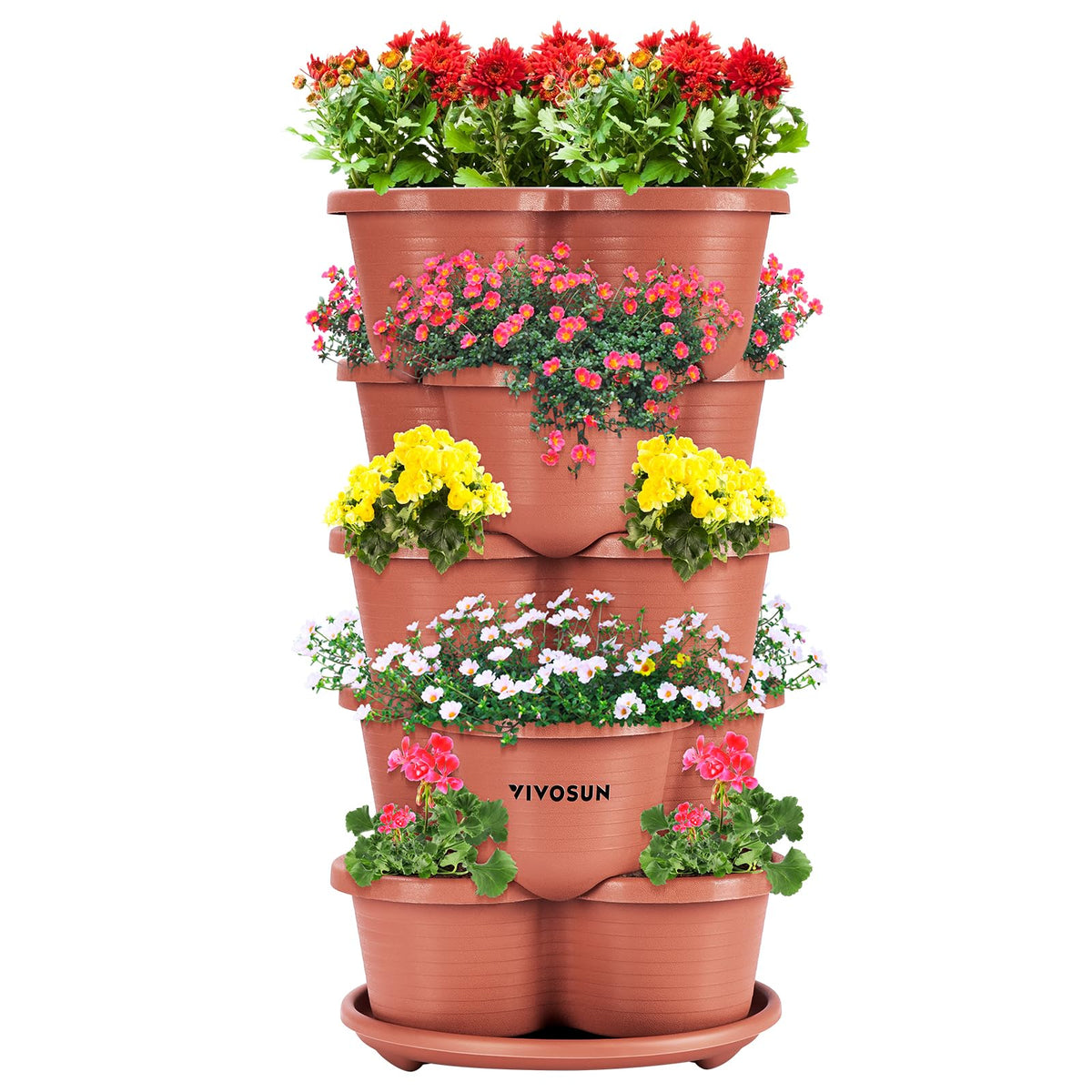 VIVOSUN 5 Tier Vertical Gardening Stackable Planter for Strawberries, Flowers, Herbs, Vegetables, Brown