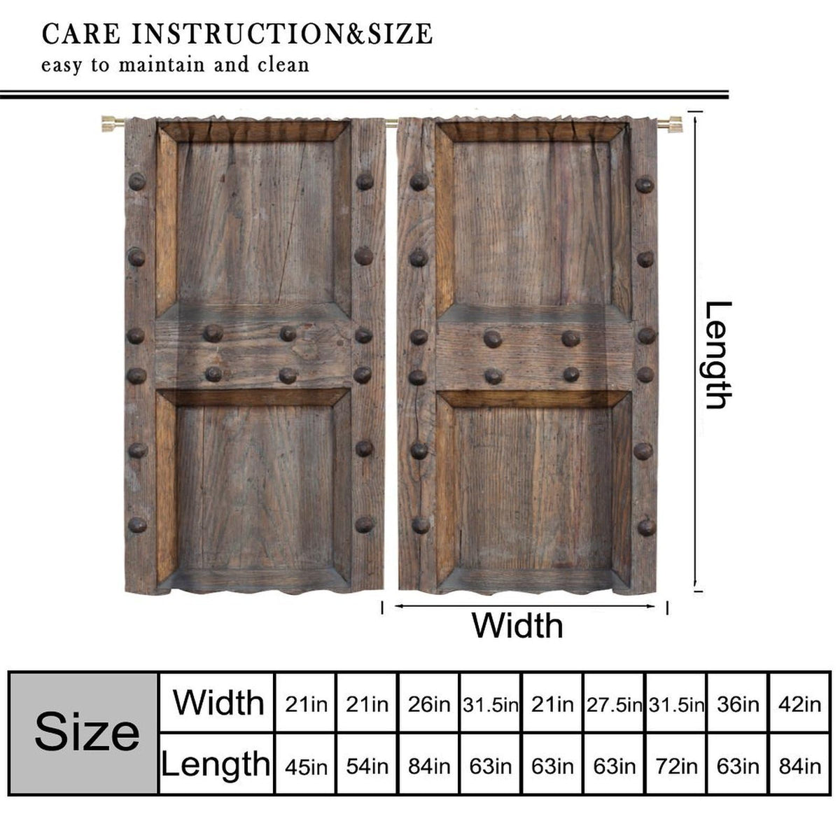 Nanacur Vintage Wood Door Curtains, Rustic Wooden Barn Farmhouse Home Rod Pocket Window Treatment for Bedroom Living Room Kitchen Drapes 41" W X 45" L (No Blackout)