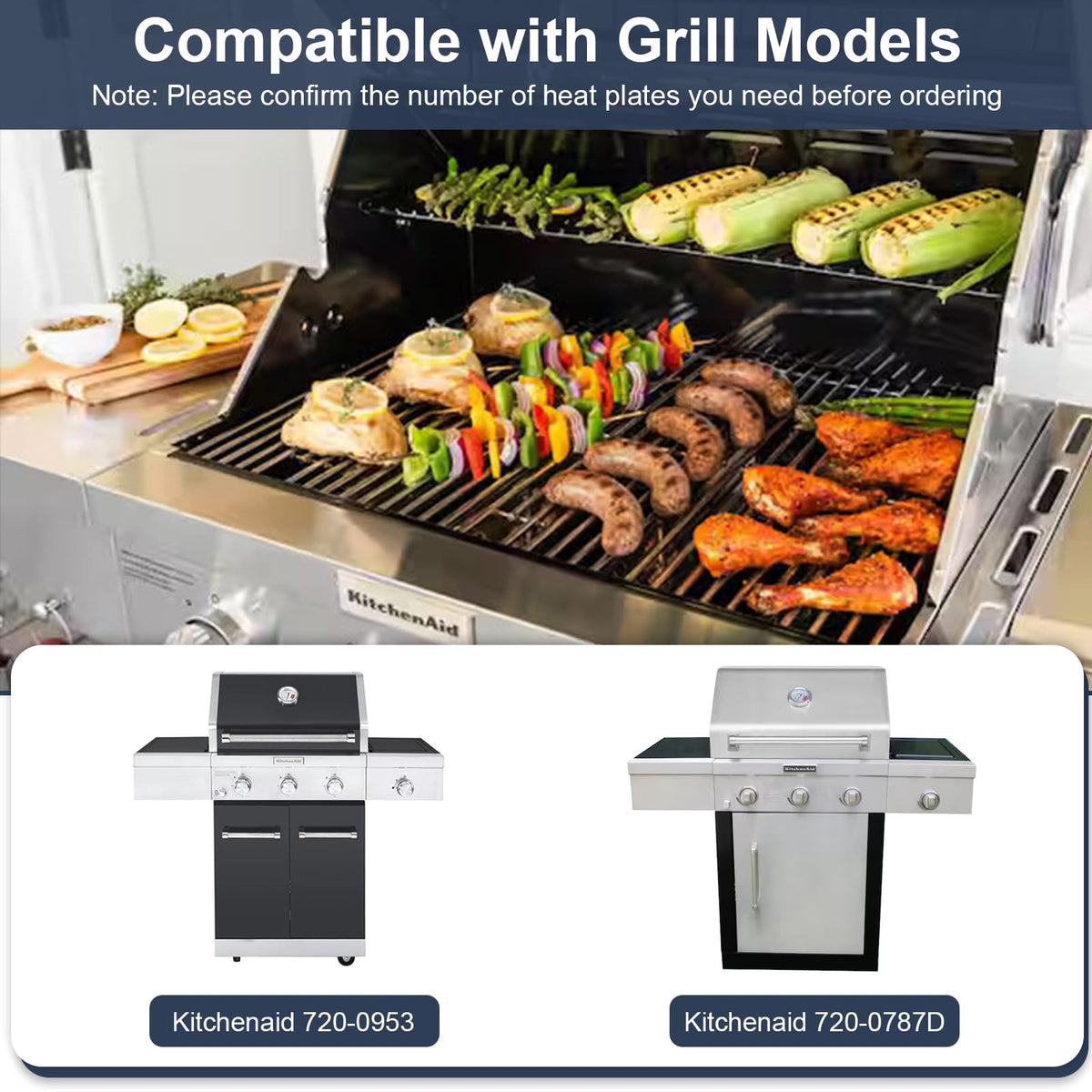 Criditpid Grill Replacement Parts for Kitchenaid 720-0953 720-0787D 3 Burner Gas Grill, Grill Grates, Heat Plates, Burner Tubes Kit for Kitchenaid 720-0953 Grill, for Kitchen Aid 720-0787D Home Depot.