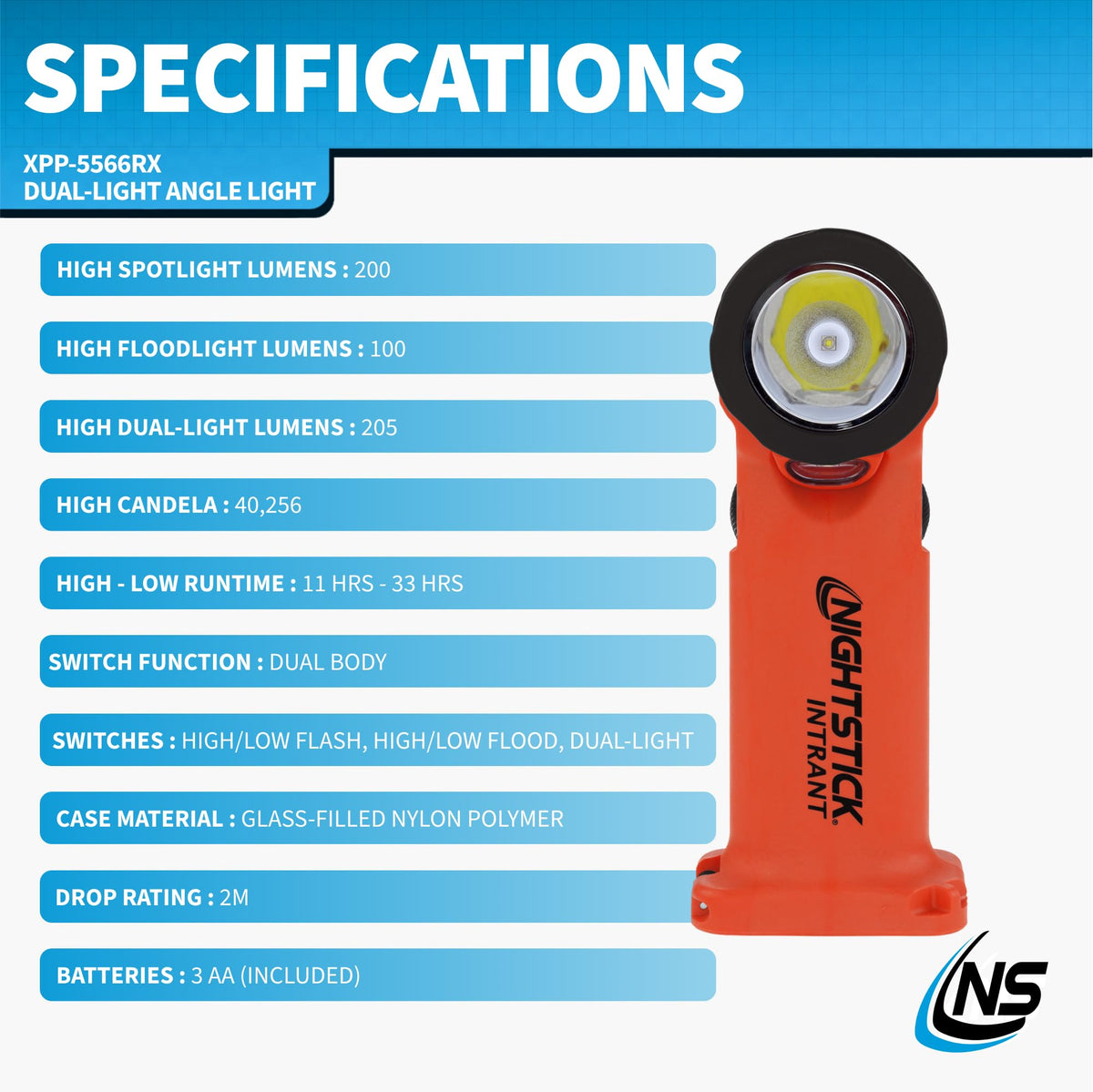 Nightstick XPP-5566RX Intrant Intrinsically Safe Dual Angle Light - 3 in 1 Flashlight, Floodlight, Dual-Light - 8 Brightness Modes - Red