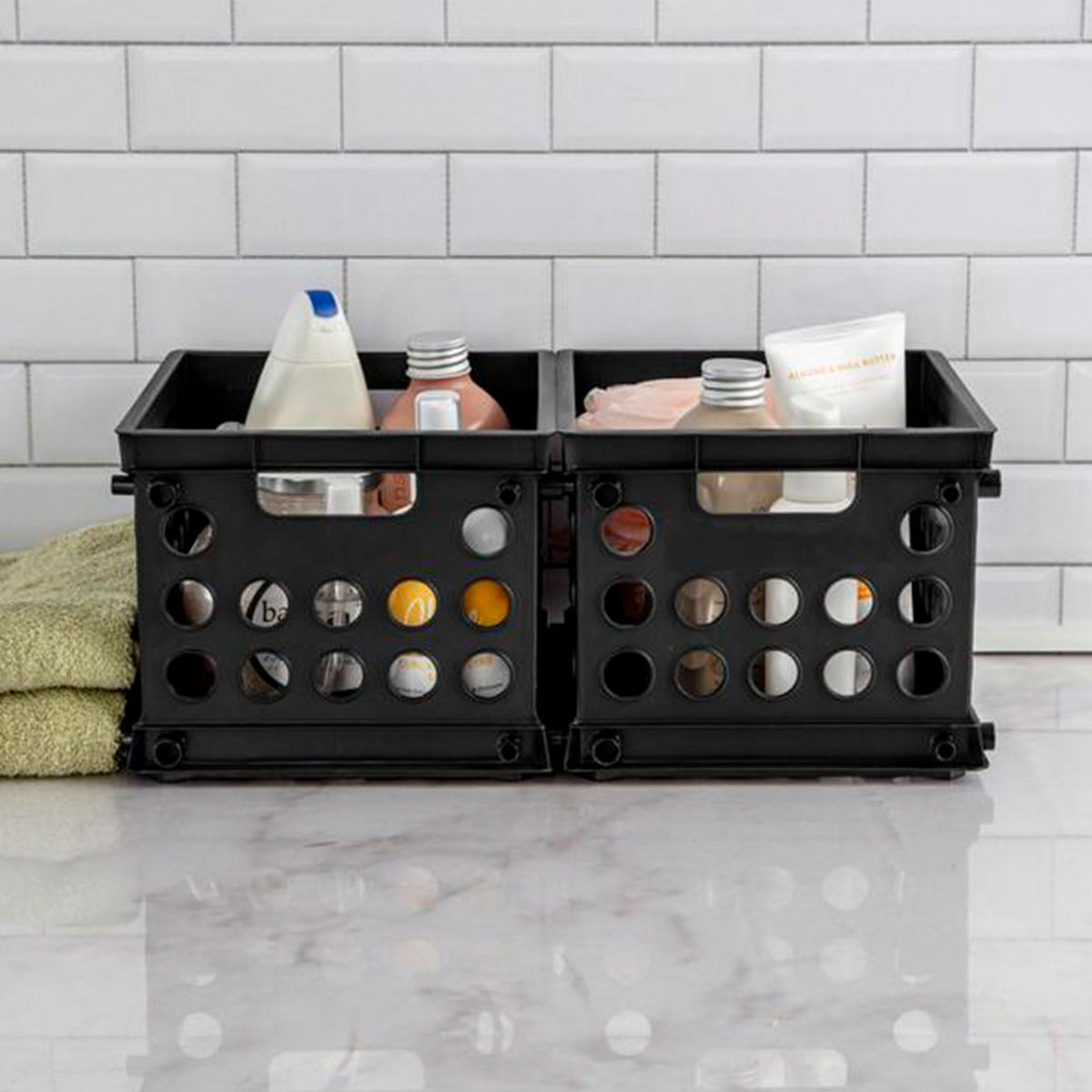 Sterilite Mini Crate, Stackable Plastic Storage Bin with Handles, Organize Home, Garage, Office, School, Dorm Room, Black, 36-Pack